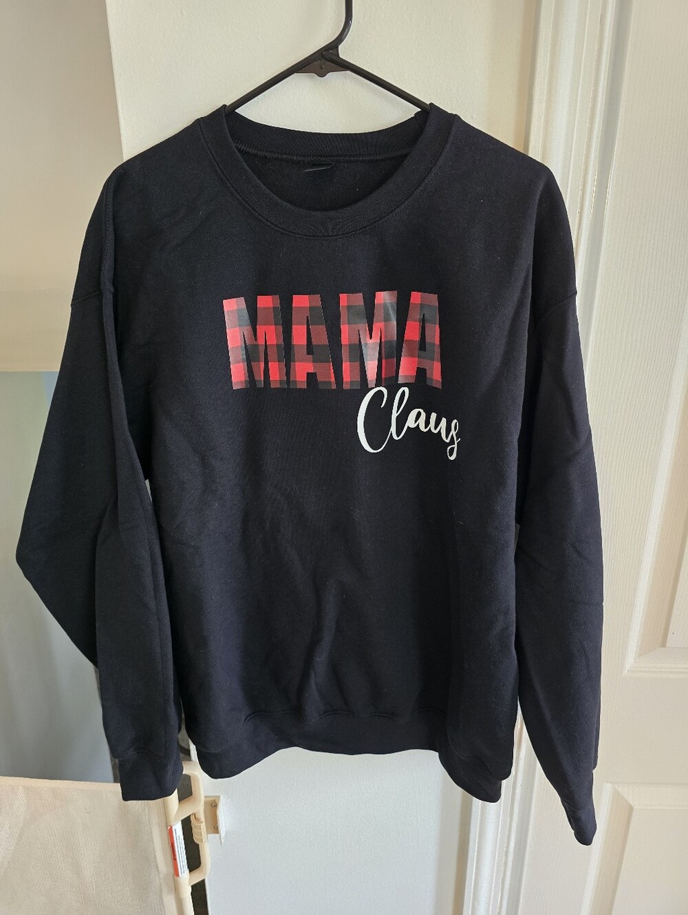 Gildan Black Crewneck with Red Buffalo Plaid "MAMA" and White Script